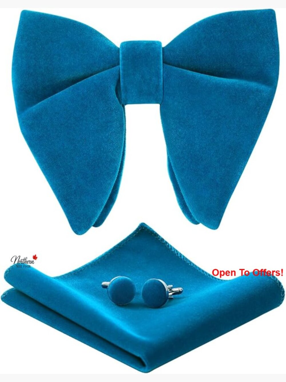 Velvet Pre-Tied Bow Tie Set with Cufflinks and Pocket Square